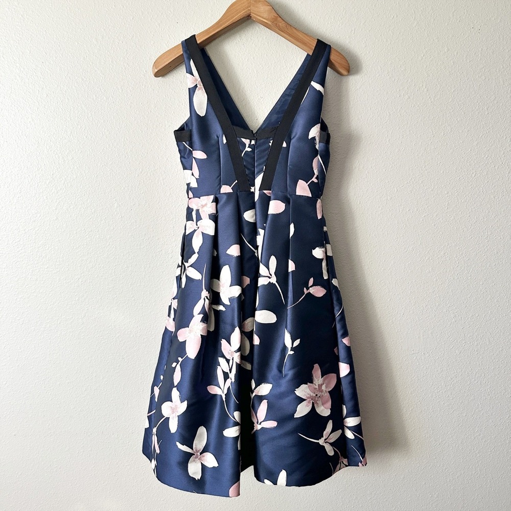 1901 Jacquard Navy Floral Fit Flare Sleeveless Formal Party Dress Women's Size 2 - Picture 8 of 13